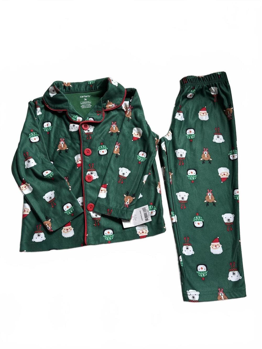 Carter's 3T NWT Christmas Pajamas Santa Reindeer Festive Cozy Vintage Style